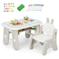 Costway Kids Table Chair Set Magnetic Art Play Desk Chair w/Flip-Top Shelf & Basket, Grey