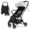 Costway Folding Infant Stoller Portable Baby Stroller w/Adjustable Canopy Gravity Folding Design Grey