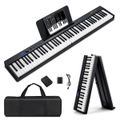 Costway 88-Key Electronic Keyboard Folding Digital Piano w/Carry Bag & Music Stand USB/Bluetooth/APP Black
