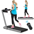 Costway 2-IN-1 Electric Desk Treadmill 1-15kmh/APP/Dual LED Display, Running Walking Pad Home Gym 120kg Capacity, Silver