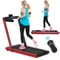 Costway 2-IN-1 Electric Desk Treadmill 1-15kmh/APP/Dual LED Display, Running Walking Pad Home Gym 120kg Capacity, Red