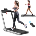 Costway Electric Treadmill w/Dual LED Display/APP/Remote Control, 12kmh/2.25HP Home Gym Walking Pad 120kg Capacity, Silver