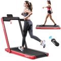 Costway Electric Treadmill w/Dual LED Display/APP/Remote Control, 12kmh/2.25HP Home Gym Walking Pad 120kg Capacity, Red