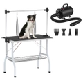 Advwin Dog Grooming Table 2 Loops + Black Pet Hair Dryer Foldable Height Adjustable Arm Table