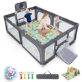 Costway Portable Baby Playpen Infant Safety Gate Toddler Play Fence w/Mat & Carry Bag, Grey