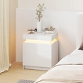 Advwin Bedside Table 2 Drawers With Lift Up Storage Nightstand LED RGB Light Side Table White