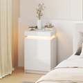 Advwin Bedside Table 3 Drawers With Lift Up Storage Nightstand LED RGB Light Side Table White
