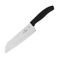 Victorinox Santoku Knife Fluted Edge Wide Blade Black - 17cm
