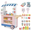 Costway Kids Pretend Food Cart Children Dessert Trolley Wood Play Stand w/POS Machine & Scale Birthday Gift