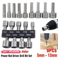 5-13MM 9-Piece Socket Magnetic Nut Driver Set Drill Bit Adapter 1/4in Hex Shank