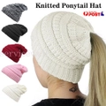 Women's Ponytail Beanie Skull Cap Winter Warm Stretch Cable Knit High Bun Hat