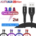 1/2x Braided Micro USB to USB Data Charger Cable For Samsung Xiaomi Huawei Oppo
