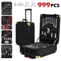 999PCS Mechanic Hand Tool Kit Trolley Case, Portable Toolbox Storage Case for Home Repair Black