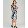 MILLERS - Womens Dresses - Navy Blue - Palm Print - Extended Sleeve - Summer Midi Dress - Elegant Women's Smart Casual Fashion - Office Attire
