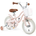 Costway 12" Kids Bike Bicycle Ride-on w/Training Wheels& Basket&Adjustable Handlebar Seat, Girls Beginner Pink