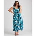 AUTOGRAPH - Plus Size - Womens Midi Dress - Blue - Summer Casual Beach Dresses - Seaside Leaves - Sleeveless - Scoop Neck - Women's Clothing