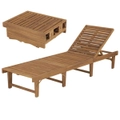 Fin Solid Acacia Wood Folding Sunbed 200X61X30/86Cm Outdoor Sunlounger