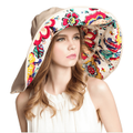 Floral Extendable Extra Wide Brim Sun Hat for Women - UPF50+ Cotton Material - OZ Smart