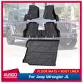 TPE Floor Mats + Cargo Mat for Jeep Wrangler JL Series 4Door 2018-Onwards With Factory Rear Subwoofer Model Door Sill Covered Car Mats Boot Mat Boot Liner