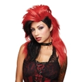 Hobbypos Wicked Desire Red Black Rave Mohawke Punk Rock 1980s Womens Costume Wig
