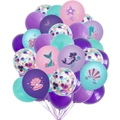 38pcs Tiffany Purple Blue Pink Mermaid Balloon Set - Mermaid Shell Seahorse Print Latex Balloons for Kids Girls Birthday Party Decorations