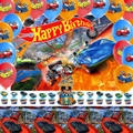 Hot Wheels Theme Party Decorating Set - Birthday Backdrop Banner Latex Balloons Birthday Cake Cupcake Toppers Tablecloth