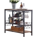 Industrial Wine Rack Table with Glass Holder Brown