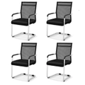 Costway Office Conference Chairs Set of 4 Meeting Waiting Room Chair w/Metal Sled Base & Armrests Mesh Reception Chair Black