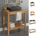 Solid Wood Teak Bathroom Vanity Cabinet Black/Cream 132/74 cm Length vidaXL