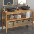 Solid Teak Wood Bathroom Vanity Cabinet with Sink Basin Black/Cream vidaXL