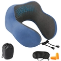 Travel Memory Foam Rebound Pillow U-shaped Sleeping Pad Neck Support Headrest Blue