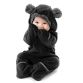 Nevenka Baby Fleece Bodysuit Zipper Closure with Hood & Mittens for Winter-Black