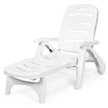 Giantex Patio Chaise Lounge Recliner on Wheels Folding Deck Chair 5 Adjustable Positions for Poolside Yard Outdoor Sunbathing Beach Lounger,White