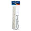 The Brute Power Co Board 6 way 1m Cord/Cable Socket 10A Outlet/Strip Switch WHT