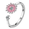 Pink Daisy Flower with Diamonelle Adjustable Ring