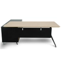 Excel 1.95m Right Return Black Executive Desk - Natural Top and Drawers