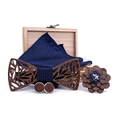 Handkerchief Cufflinks Set Wooden Bow Tie Bowknots For Wedding Pocket Square Hanky Cravat Decor Supplies