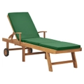 Sun Lounger with Cushion Solid Teak Wood Green vidaXL