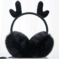 2Pcs Antler Plush Earmuffs Winter Warm Fashion Retractable Ear Warmer One Size(Black)