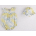Mamino Baby Girl Lisa Blue Yellow Set of 2 Sleeveless Romper & Hat