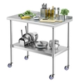 Advwin 120x60x90cm Commercial Kitchen Workbench 430 Stainless Steel Kitchen Work Prep Table with Wheel Castor