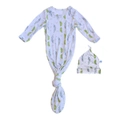 Keep Me Cosy Bamboo Baby Knotted Gown + Hat Set - Olive Leaves
