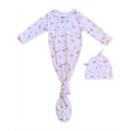 Keep Me Cosy Bamboo Baby Knotted Gown + Hat Set - Flamingo