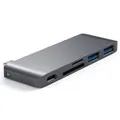Satechi USB-C Male Pass Through Hub w/Micro/SD USB-C/USB-A Port/Slot Female Grey