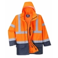 Portwest Hi-Vis Safety Workwear Waterproof Rain Jacket Coat 5-in-1 Two Tone - Orange/Navy