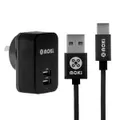 Moki Braided Type-C to USB Sync/Charge Cable w/ Dual USB Wall Charger f/Phones