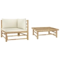 2 Piece Garden Lounge Set with Cream White Cushions Bamboo vidaXL