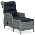 Reclining Garden Chair with Footstool Poly Rattan Light Grey vidaXL