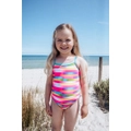 Girls Size 3-7 Bathers Swimsuit Blue Rainbow Stripes