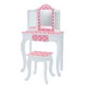 Teamson Kids Kids Vanity Set Wooden Table with Mirror & Stool Pink TD-11670F